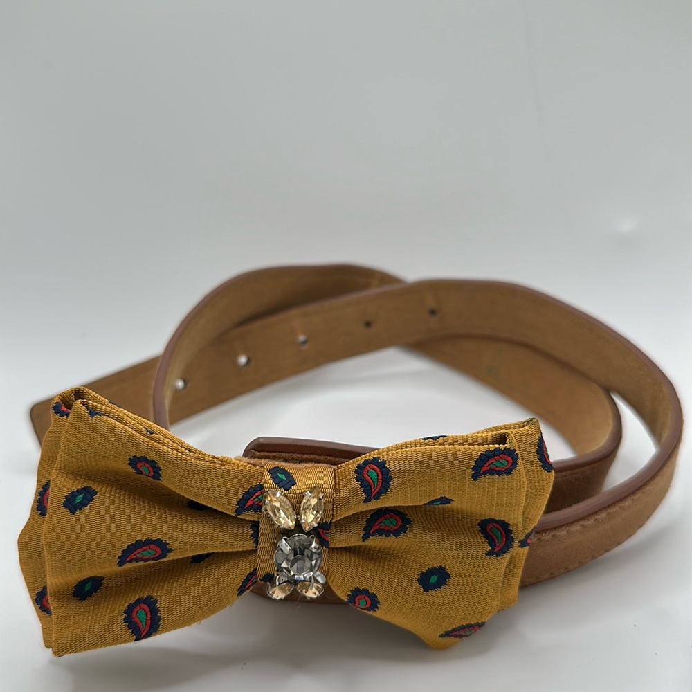 Loft brown faux leather rhinestone sparkling bow belt preppy chic size xsmall